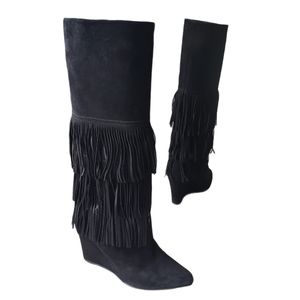 PEDRO Miralles Black SuedeTassel High Boots 38